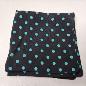 NEW Vintage 1990s Pocket Square Black Blue Polka Dot 10"